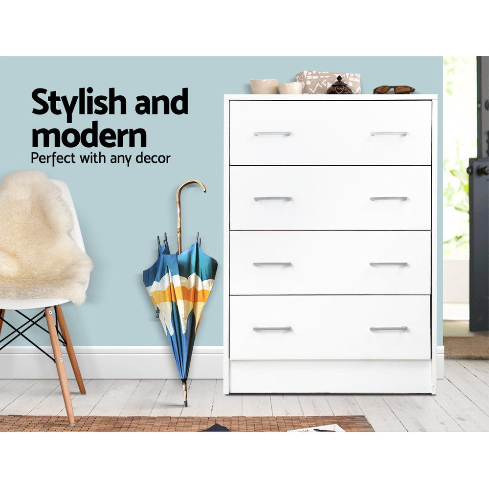 Artiss 4 Chest of Drawers - ANDES White Chez Guru