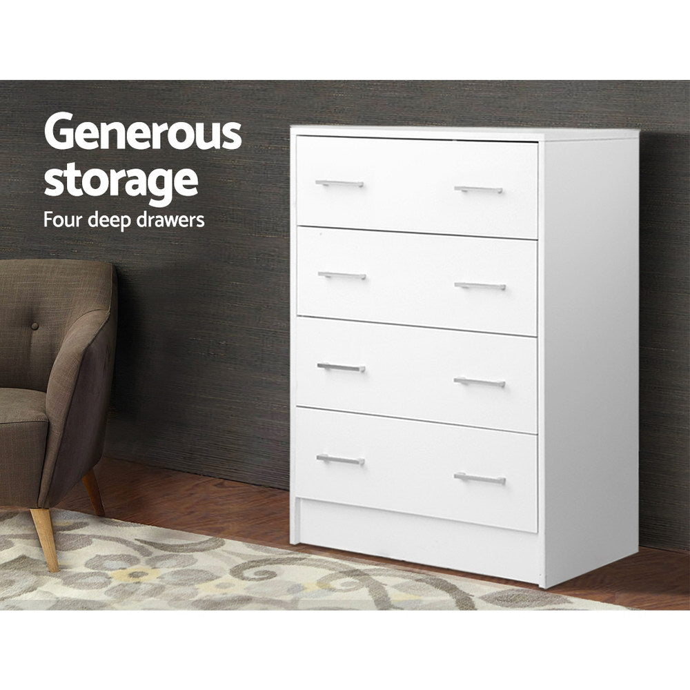 Artiss 4 Chest of Drawers - ANDES White Chez Guru