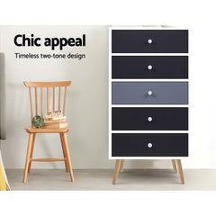 Artiss 5 Chest of Drawers - BONDS White Chez Guru