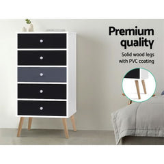 Artiss 5 Chest of Drawers - BONDS White Chez Guru