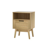 Artiss Rattan Bedside Table 1 Drawer with Shelf - REI Oak - Chez Guru