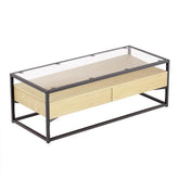 Artiss Coffee Table 2 Drawers Glass Tabletop Pine - Chez Guru