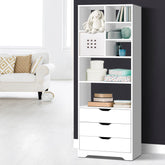 Artiss Bookshelf with Drawers - NANA White Chez Guru