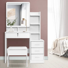 Artiss Dressing Table Stool Set 4 Drawers White