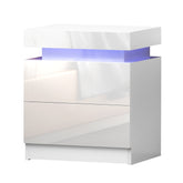 Artiss Bedside Table LED 2 Drawers Lift-up Storage - COLEY White Chez Guru