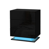 Artiss Bedside Table LED 3 Drawers - MORI Black - Chez Guru