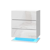Artiss Bedside Table LED 3 Drawers - MORI White - Chez Guru