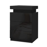 Artiss Bedside Table LED 3 Drawers - COLEY Black - Chez Guru