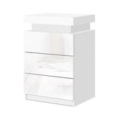Artiss Bedside Table LED 3 Drawers - COLEY White - Chez Guru