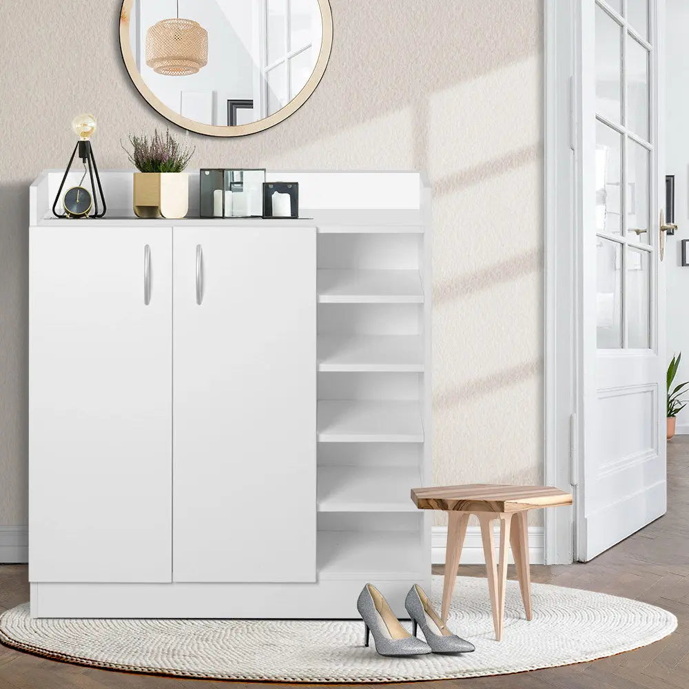 Artiss Shoe Rack Cabinet 21 Pairs Adjustable Shelves White Clair Chez Guru