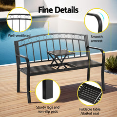 Gardeon Outdoor Garden Bench Seat Loveseat Steel Foldable Table Patio Furniture Black Chez Guru