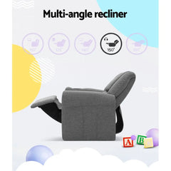 Keezi Kids Recliner Chair Linen Soft Sofa Lounge Couch Children Armchair Grey - Chez Guru