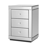 Artiss Bedside Table 3 Drawers Mirrored - PRESIA Silver Chez Guru