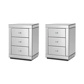 Artiss Set of 2 Bedside Table 3 Drawers Mirrored Glass - PRESIA Silver - Chez Guru