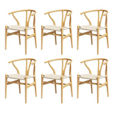 1 Set of 6 Artiss Dining Chairs Wooden Rattan Seat Wishbone Back Chez Guru
