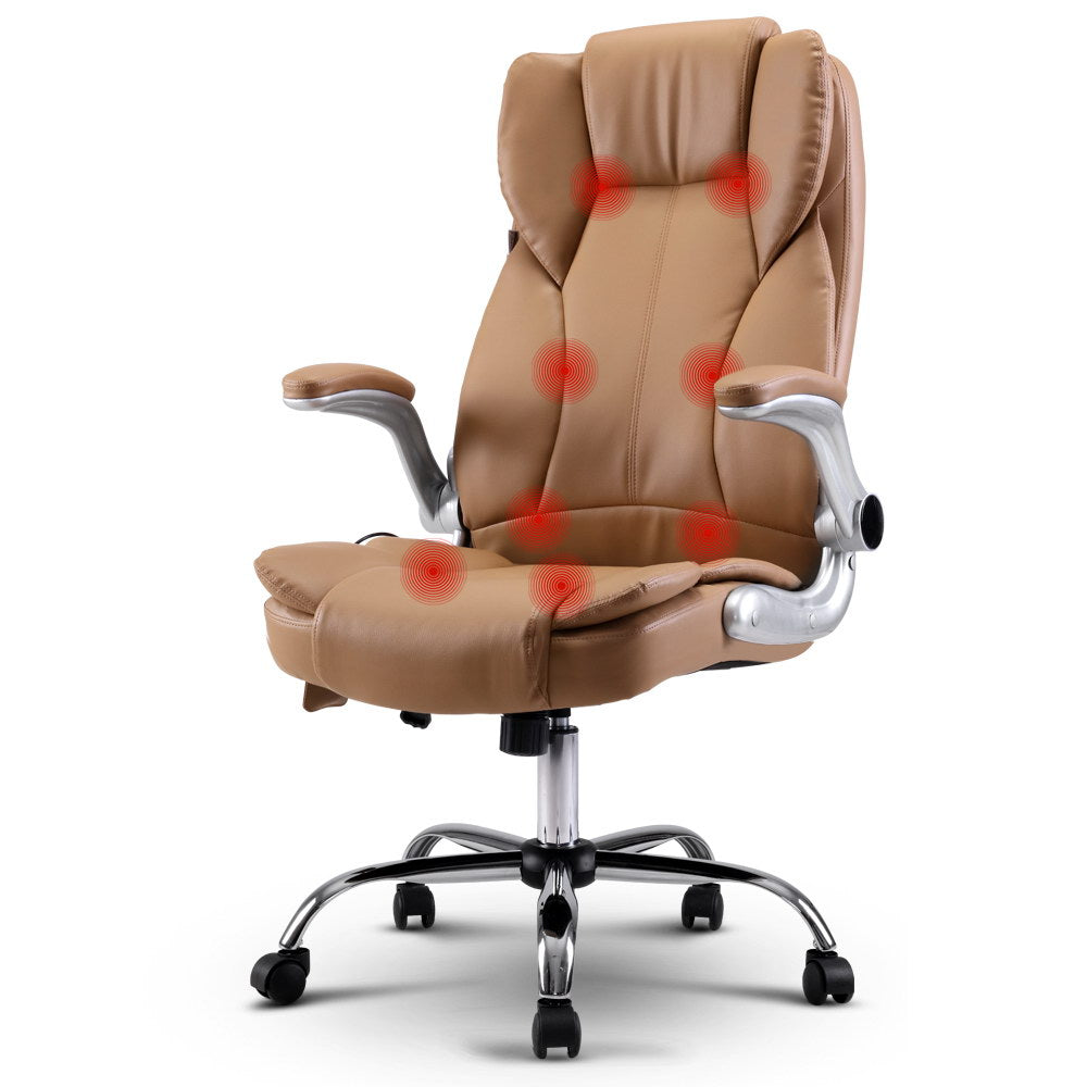 Artiss 8 Point Massage Office Chair PU Leather Brown Chez Guru