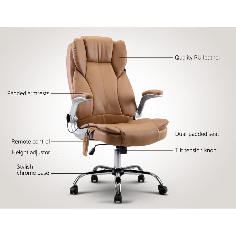 Artiss 8 Point Massage Office Chair PU Leather Brown Chez Guru