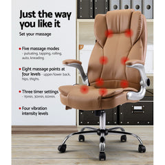 Artiss 8 Point Massage Office Chair PU Leather Brown Chez Guru