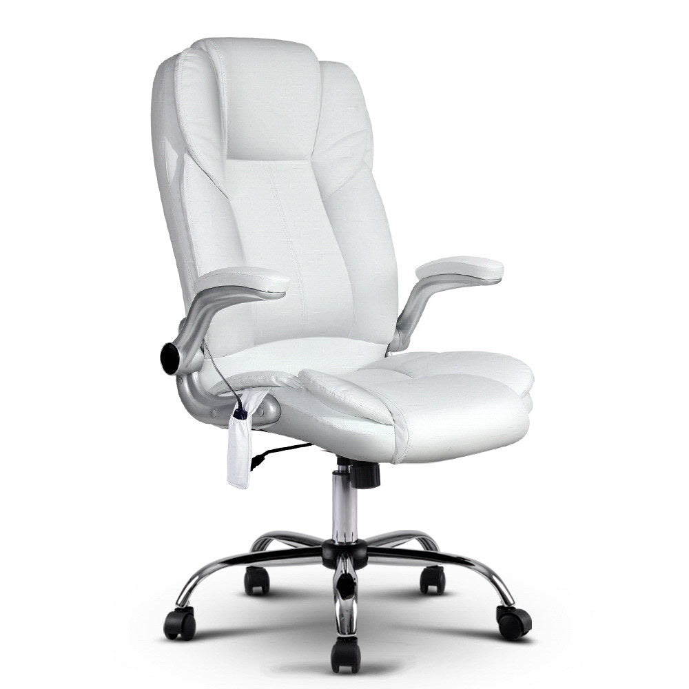 Artiss 8 Point Massage Office Chair PU Leather White Chez Guru