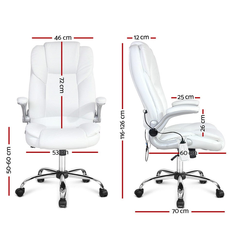 Artiss 8 Point Massage Office Chair PU Leather White Chez Guru