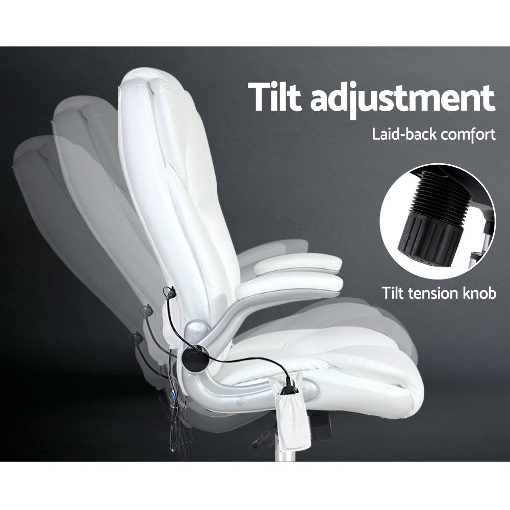 Artiss 8 Point Massage Office Chair PU Leather White Chez Guru