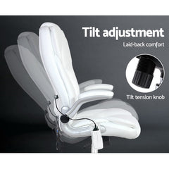 Artiss 8 Point Massage Office Chair PU Leather White Chez Guru