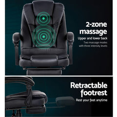 Artiss 2 Point Massage Office Chair PU Leather Footrest Black Chez Guru