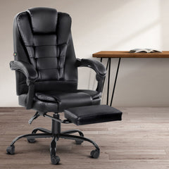 Artiss 2 Point Massage Office Chair PU Leather Footrest Black Chez Guru