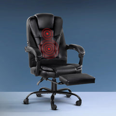 Artiss 2 Point Massage Office Chair PU Leather Footrest Black Chez Guru