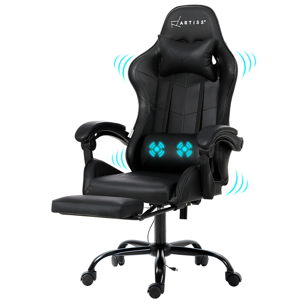 Artiss 2 Point Massage Gaming Office Chair Footrest Black Chez Guru