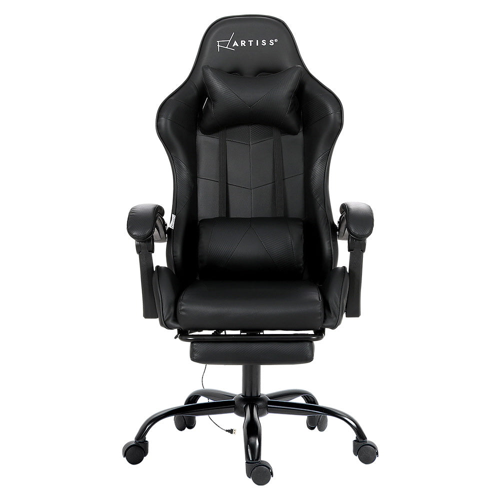 Artiss 2 Point Massage Gaming Office Chair Footrest Black Chez Guru