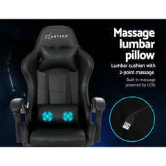 Artiss 2 Point Massage Gaming Office Chair Footrest Black Chez Guru