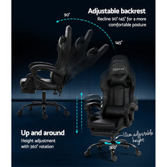 Artiss 2 Point Massage Gaming Office Chair Footrest Black Chez Guru