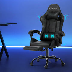 Artiss 2 Point Massage Gaming Office Chair Footrest Black Chez Guru