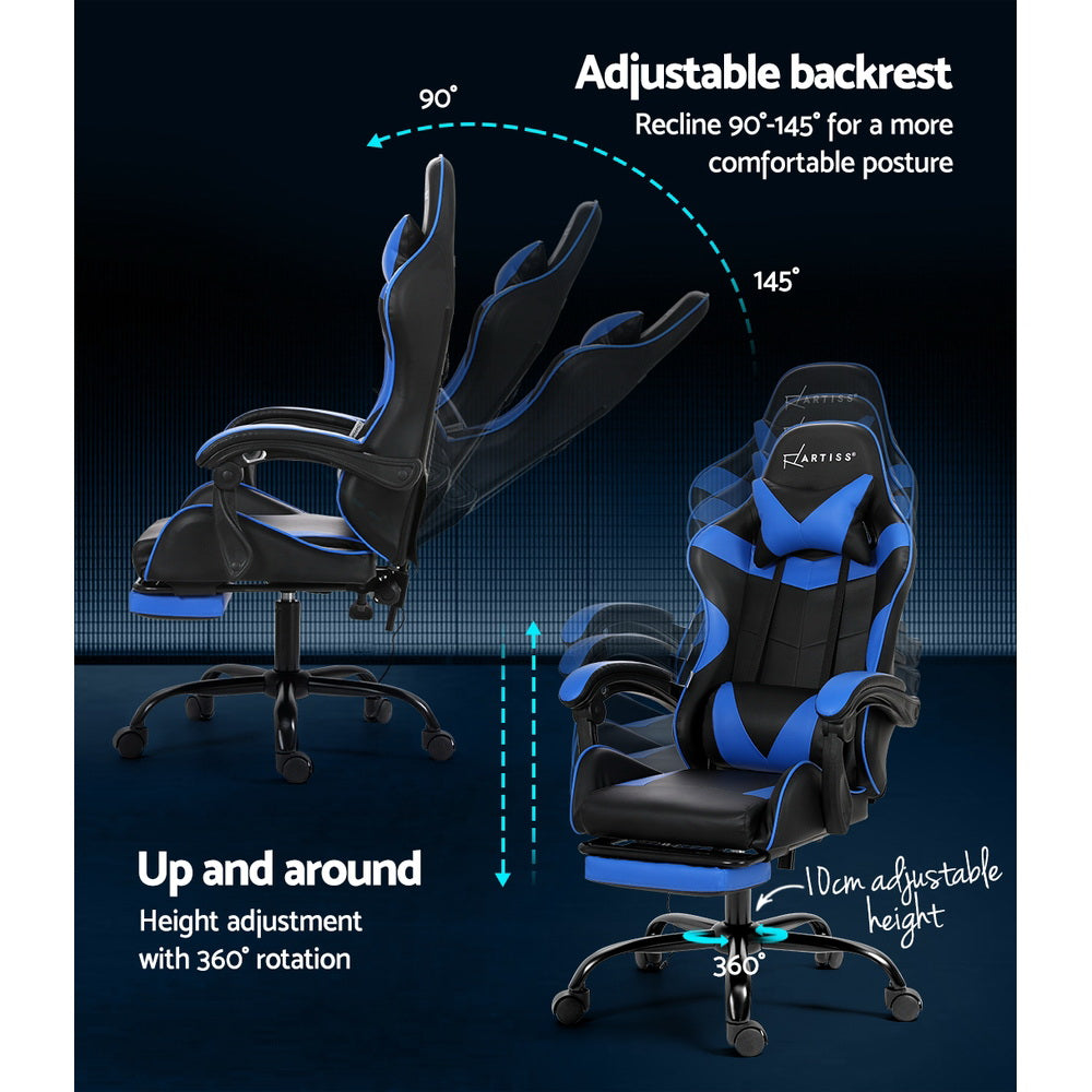 Artiss 2 Point Massage Gaming Office Chair Footrest Blue Chez Guru