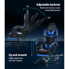 Artiss 2 Point Massage Gaming Office Chair Footrest Blue Chez Guru