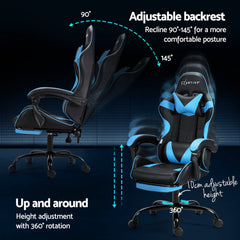 Artiss 2 Point Massage Gaming Office Chair Footrest Cyan Blue Chez Guru