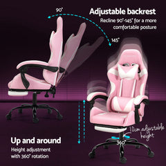 Artiss 2 Point Massage Gaming Office Chair Footrest Pink Chez Guru