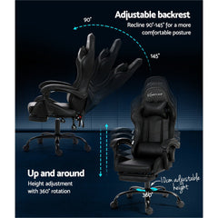 Artiss 6 Point Massage Gaming Office Chair Footrest Black Chez Guru