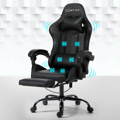 Artiss 6 Point Massage Gaming Office Chair Footrest Black Chez Guru