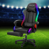 Artiss 6 Point Massage Gaming Office Chair 7 LED Footrest Black Chez Guru