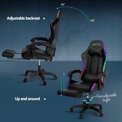 Artiss 6 Point Massage Gaming Office Chair 7 LED Footrest Black Chez Guru