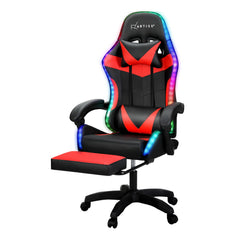Artiss 6 Point Massage Gaming Office Chair 7 LED Footrest Red Chez Guru
