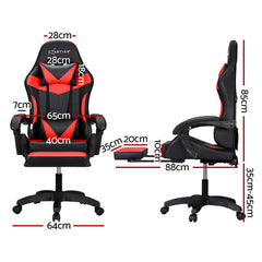 Artiss 6 Point Massage Gaming Office Chair 7 LED Footrest Red Chez Guru