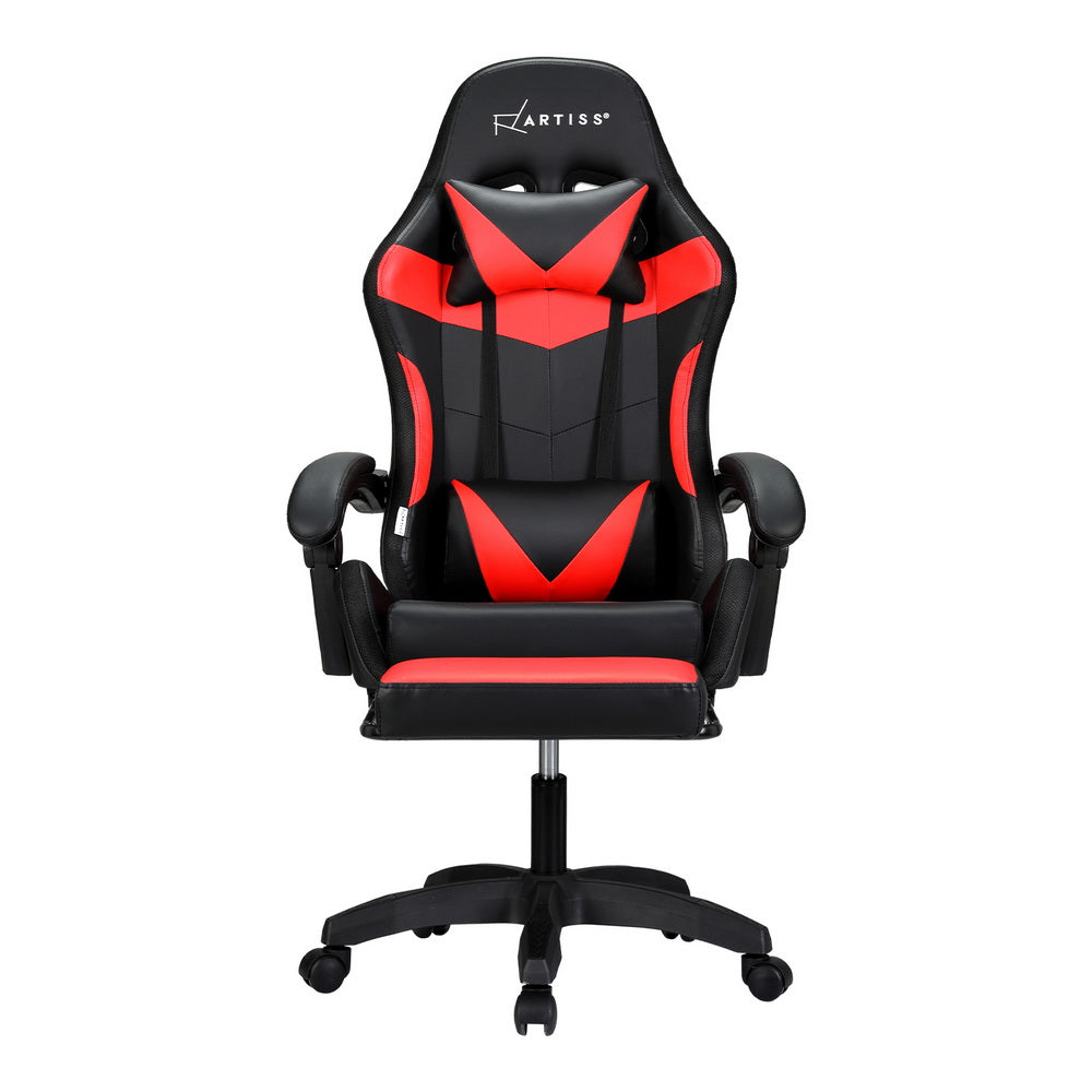 Artiss 6 Point Massage Gaming Office Chair 7 LED Footrest Red Chez Guru