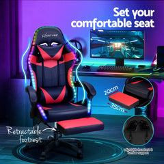 Artiss 6 Point Massage Gaming Office Chair 7 LED Footrest Red Chez Guru