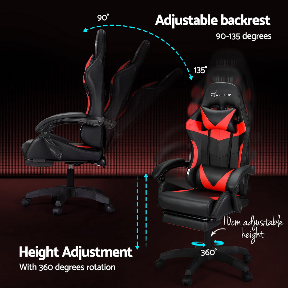 Artiss 6 Point Massage Gaming Office Chair 7 LED Footrest Red Chez Guru