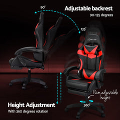Artiss 6 Point Massage Gaming Office Chair 7 LED Footrest Red Chez Guru