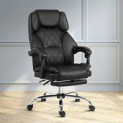 Artiss Executive Office Chair Leather Footrest Black Chez Guru