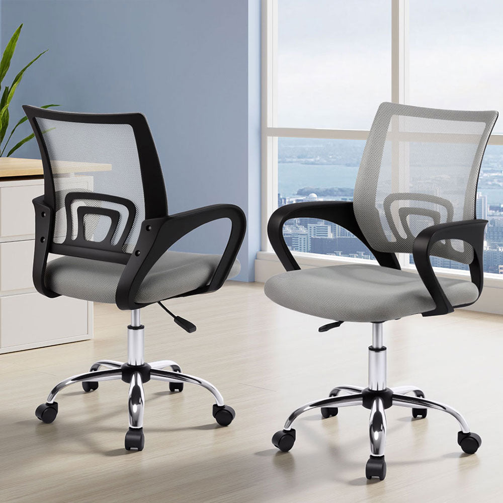 Artiss 2x Mesh Office Chair Mid Back Grey Chez Guru